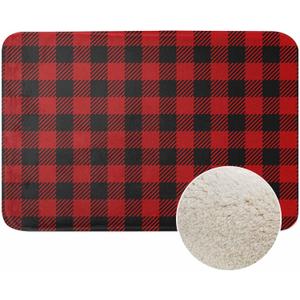 Buffalo Plaid Bath Rugs Microfiber Bathroom Mat Soft Plush Shaggy Shower Mat for Bathroom Fluffy Comfortable Water Absorbent Carpet Non-Slip Machine Washable 16"X24" (15.7 x 23.6 inch)