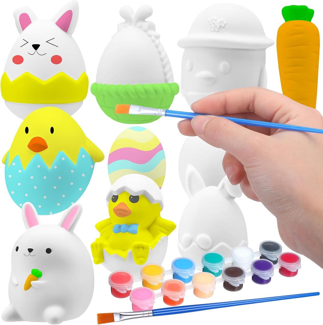 Ceenna 10 Pcs Easter Crafts Easter DIY Painting Kit Color Your Own Squeeze Decorating Kit Coloring Slow Rising Toys Brushes for Birthday Gift Party Favors Supplies, 10 Design(Bunny Style)