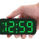 Peakeep Small Battery Powered Digital Alarm Clocks for Bedrooms Bedside, Cordless Tiny Travel Portable Desk Clock, Large Numbers Auto Dimmable, LED Display 4 Dimmers, 5 Alarm Volumes (Green Digits)