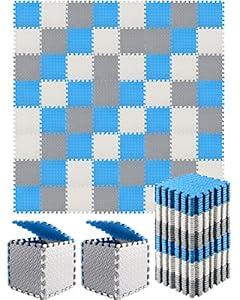 Shihanee Foam Floor Tiles Foam Floor Mats Play Mats Bulk with Borders Interlocking for Gym Nursery Bedroom(64ft,Beige)