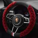 HAOKAY Luxury Fluffy Winter Steering Wheel Cover for Women,Soft Warm Short Plush Steering Wheel Cover Red Fuzzy with Universal 14.5-15 Inch