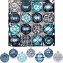 3.15" Blue Silver Christmas Ball Ornaments Set, 16ct Luxury Hand-Painted Shatterproof Large Hanging Bulbs, Bulk for Xmas Tree Wreath Holiday Decoration