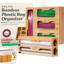 Bamboo Kitchen Storage Bag Organizer, Drawer Organizer with Foil Dispenser, Bamboo Organizer for Sandwich Bags, Plastic Wrap, Baggie and Foil, Premium Kitchen Drawer Organizer