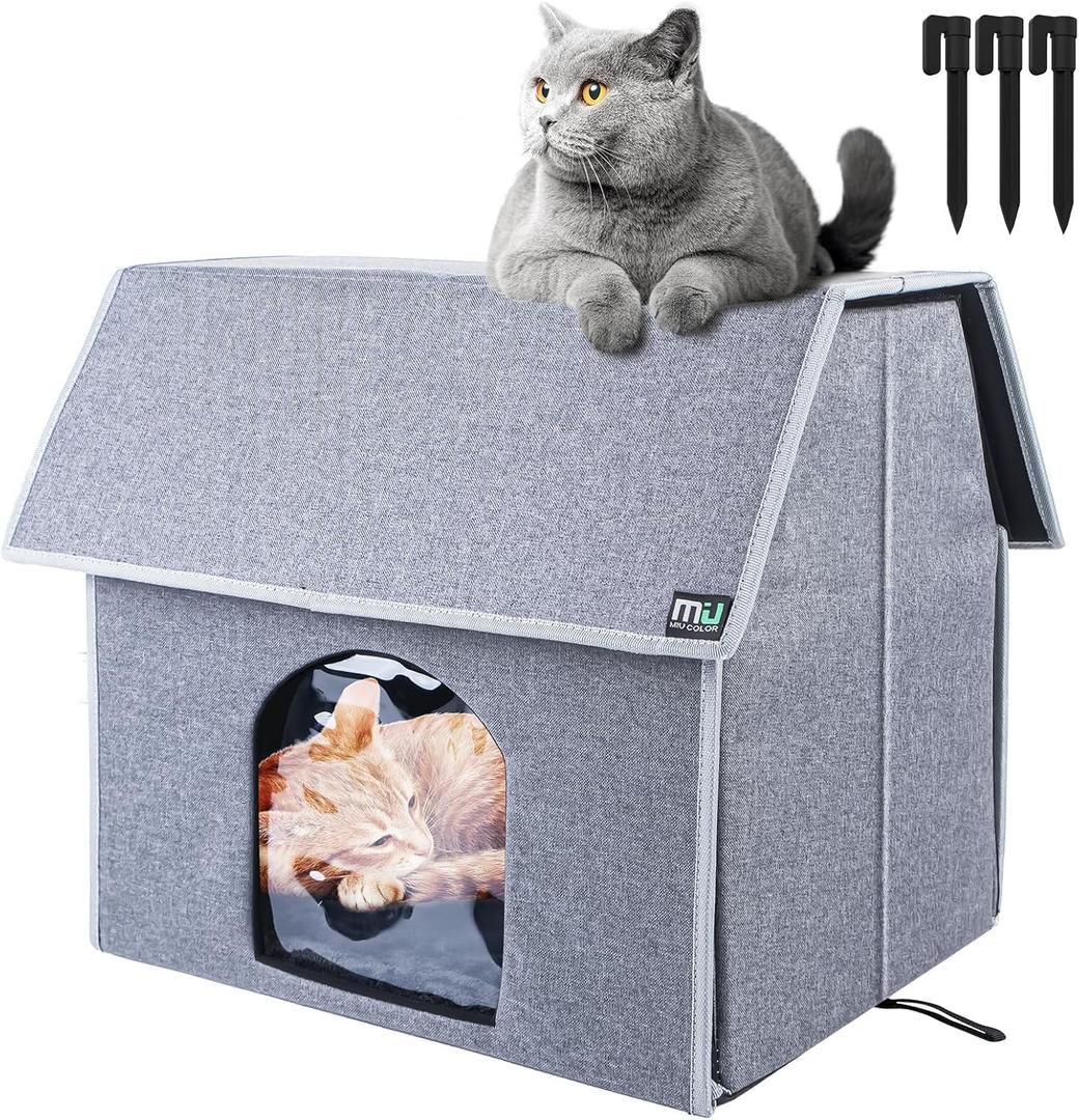 MIU Color Outdoor Cat House, Large Weatherproof Cat Houses for Outdoor Cats, Insulated Feral Cat Shelter with Removable Soft Mat, Easy to Assemble, 17.1" x 15" x 16.6" inch