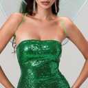 Lizxun Women Elf Fairy Halloween Costume Set Glitter Strapless Mini Dress with Fairy Wings Cosplay Party Dress up Favor (Green, L)