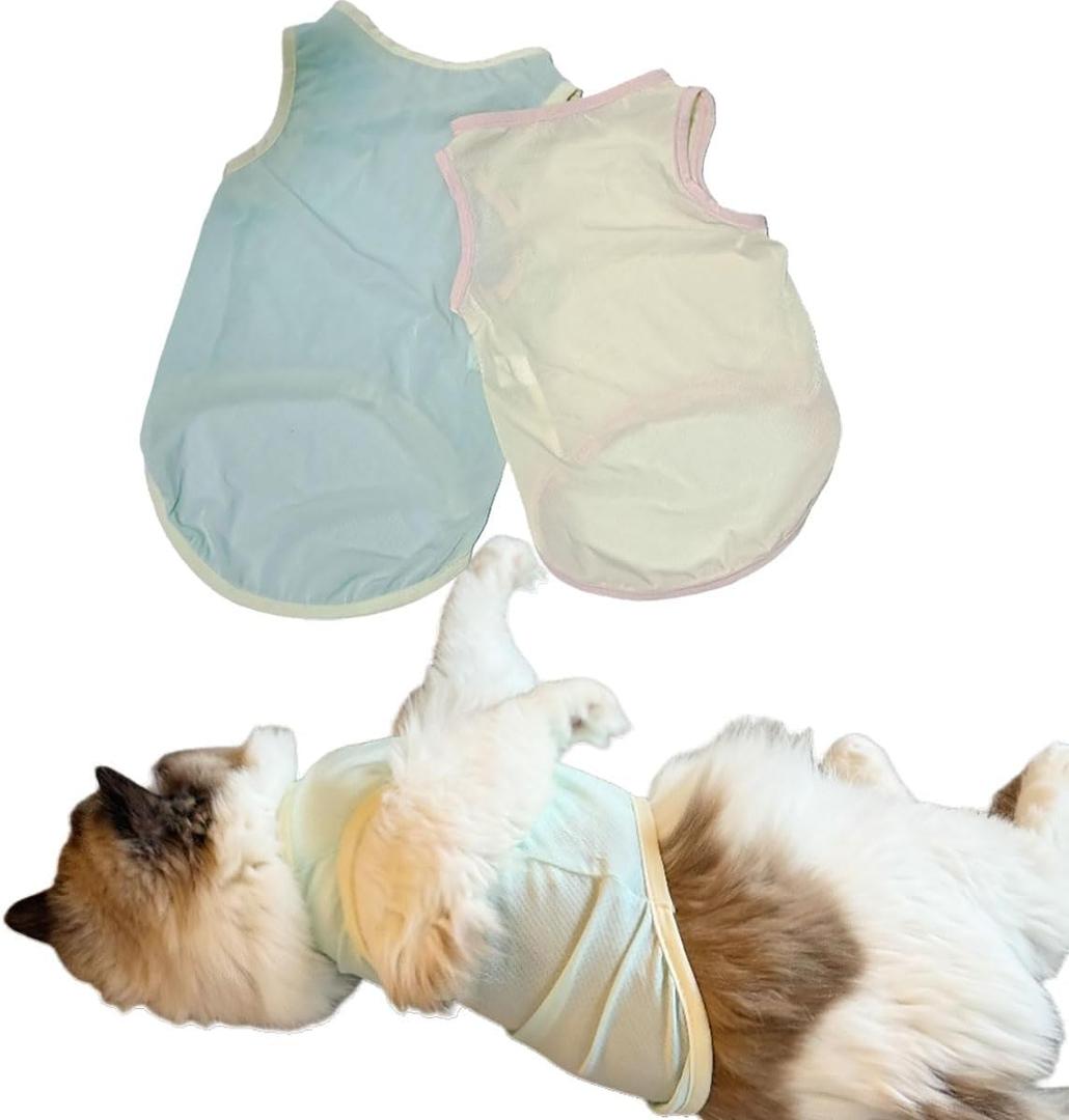 2Pcs Cooling Shirts for Small Dogs, Sleeveless Dog Vest, Lightweight Breathable Dog Summer Tank Top Sun Protection Shirts for Dogs Cats Pet Apparel (Yellow MintGreen, Small Size for 3.0-5.5lb Pets)