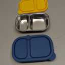 Cmonie 2-Compartment 14.5oz Stainless Steel Snack Containers, Reusable Snack Containers with Silicone Lids Food Storage Bento Box for Snacks, Fruits (2Pack-Yellow&Blue)