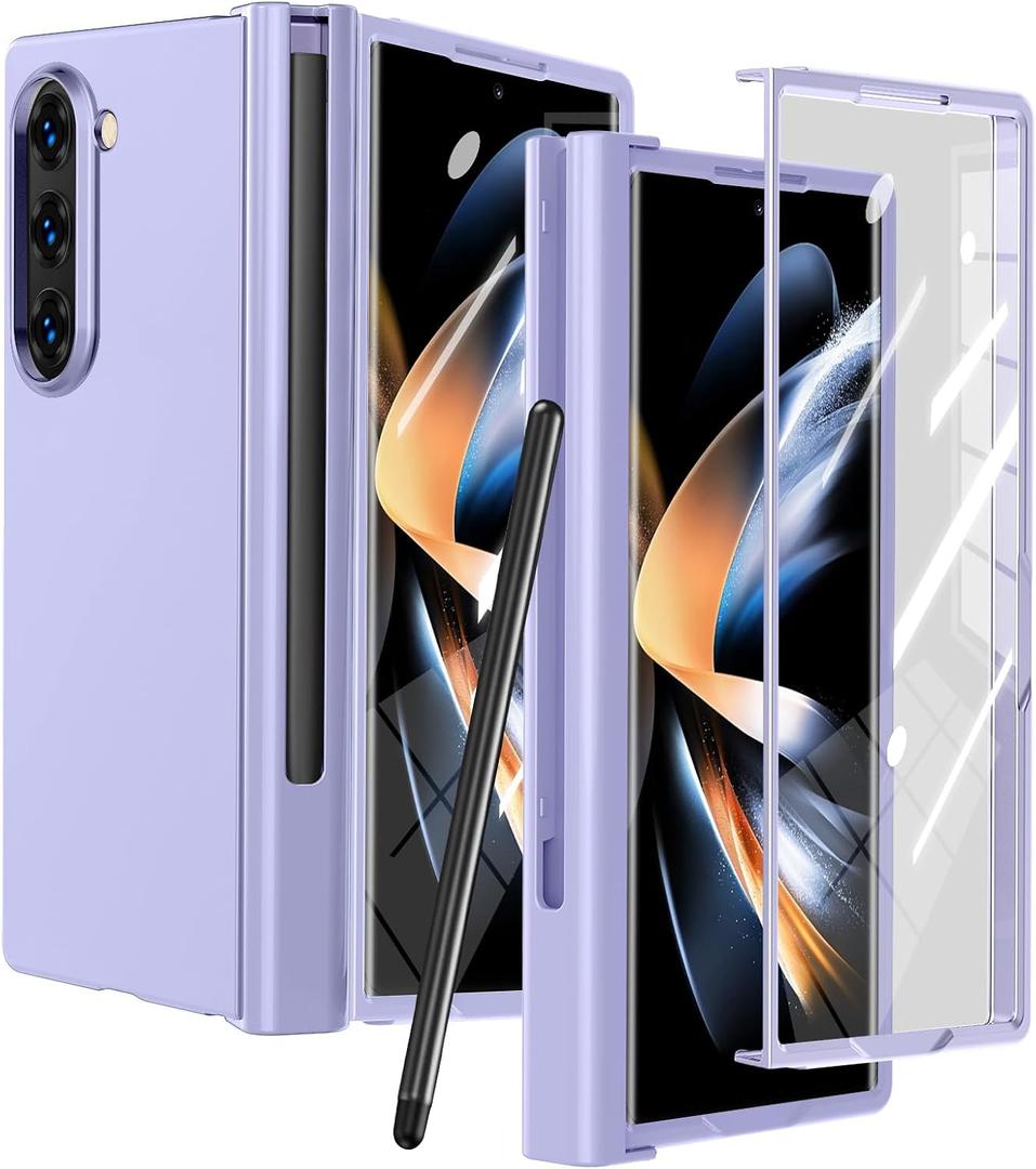 for Galaxy Z Fold 6 5G Case with S Pen Holder & S Pen [Screen Protector] [Hinge Protection] Hard PC Anti-ScratchesMilitary-Grade Shockproof case Cover for Z Fold 6,[Purple] MUS-FMGB-03-04