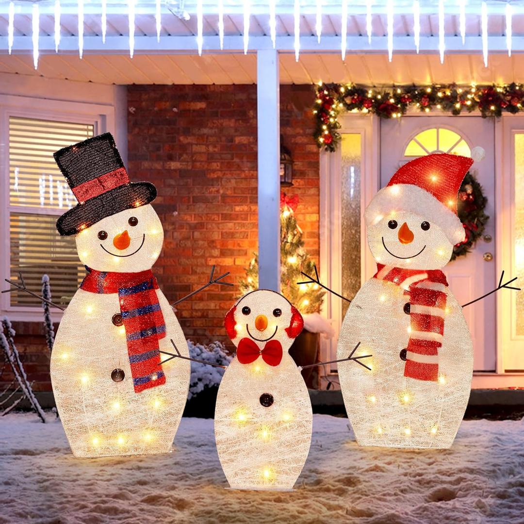 ATDAWN Light Up Snowman, Christmas Yard Decoration, 60 LEDs Lighted Snowman Christmas Decoration, Indoor Outdoor Lighted Snowman for Christmas Holiday Lighted Yard Display