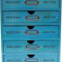 5 Drawer Wooden Desk Organizer, Wooden Storage Box Desktop Storage, Countertop Drawers Library Card Catalog Cabinet Apothecary Cabinet, Vintage Wood Home Office Desk Organizer (Blue)