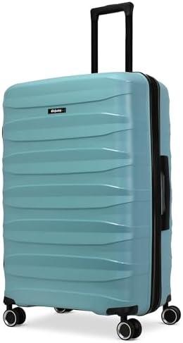 World Traveler Dejuno Motley Lightweight Hardside Expandable Spinner Luggage, Blue, Large Checked