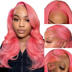 Pink Lace Front Wig Human Hair 13x4 HD Lace Pink Body Wave Wig Human Hair Pre Plucked Colored Body Wave Wig Human Hair For Women 150% Density Strawberry Body Wave Lace Front Wig 30 Inch