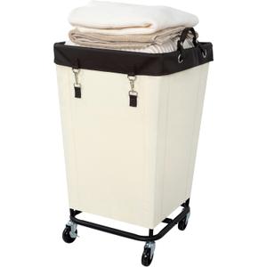 FLYBOX Laundry Hamper with Wheels, 160L Clothes Large Laundry Basket with Steel Frame and Removable Canvas Laundry Bag, Dirty Cloth Hamper for Home, Closet, Dorm, Bathroom, Laundry Room, Beige