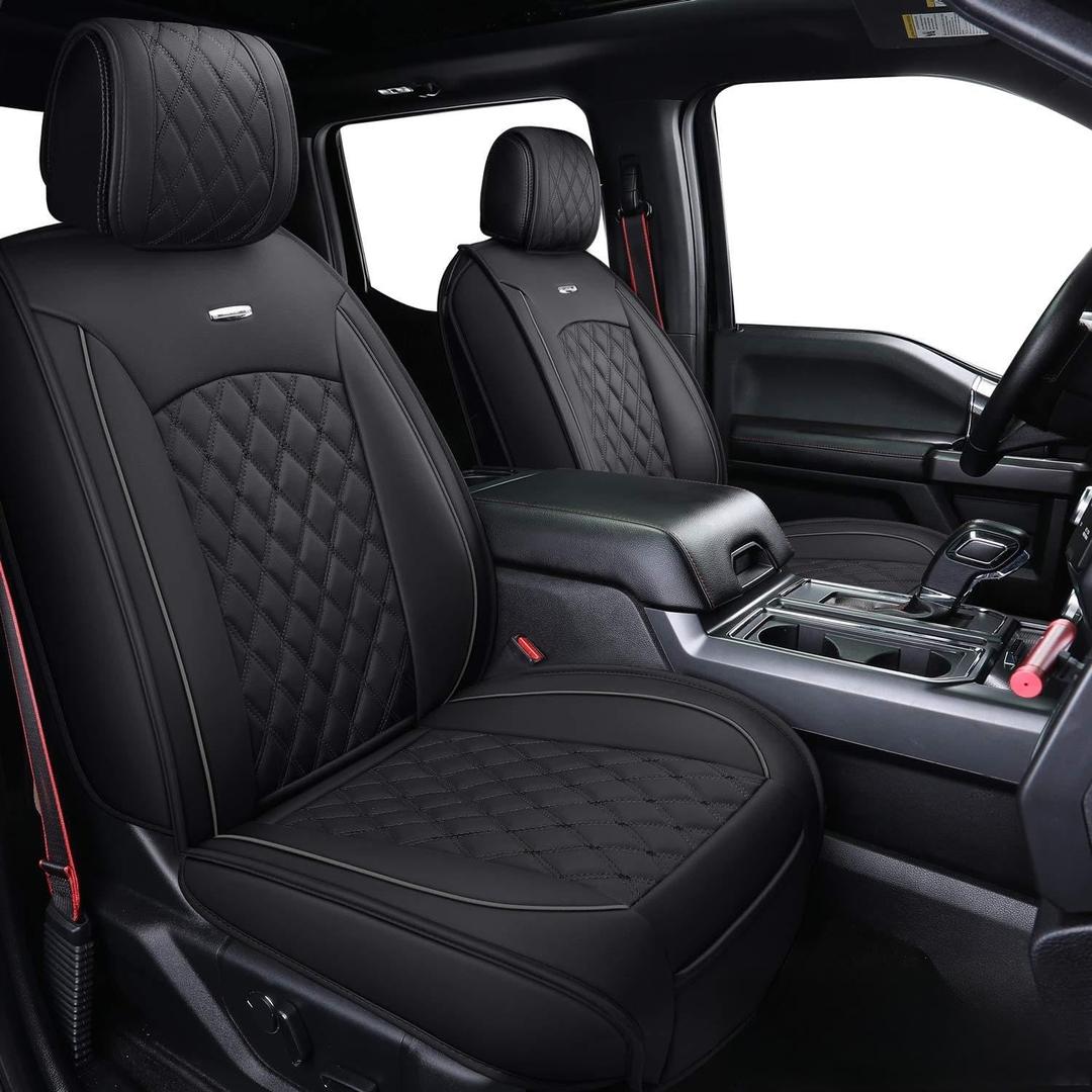Aierxuan Full Set Car Seat Covers Custom Fit 2009-2026 Ford F150 Crew Cab and 2017-2026 F250 F350 F450 Super Duty Pick-up Truck, Automotive Vehicle Cushion Cover with Waterproof Leather (Black)