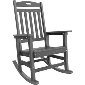 YEFU Outdoor Rocking Chair Oversized,Seat Depth 22",Backrest Height 31",Patio Poly Wide Rocker Chair with 380lbs Weight Capacity,Weather Resistant,for Lawn,Porch,Backyard,Indoor and Garden(Grey)