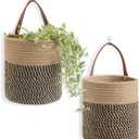 Goodpick 2pack Jute Rope Hanging Basket - 7.87" x 7" Small Woven Fern Wall Hanging Basket Flower Plants, Woven Storage, Black and Jute