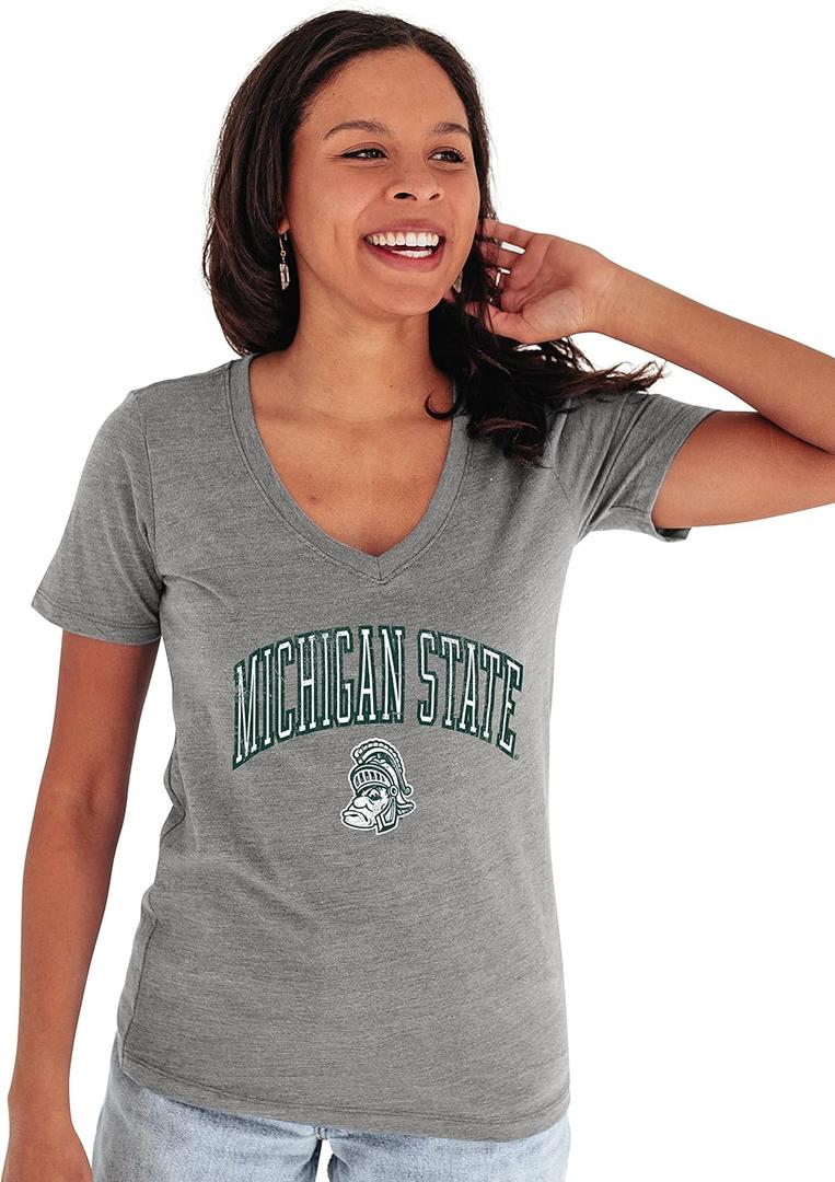 Blue 84 NCAA Womens Tri-Blend T-Shirt Vintage Arch Over Secondary Color (Large)