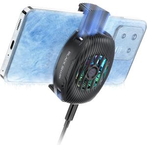 Black Shark Phone Cooler for Gaming FunCooler 5 NEO, Wired Mobile Phone Cooling Fan Lightweight Quiet with RGB Light, Cellphone Radiator for 2.67-3.45 inches iPhone/Android, Retaining Bolt (Black)