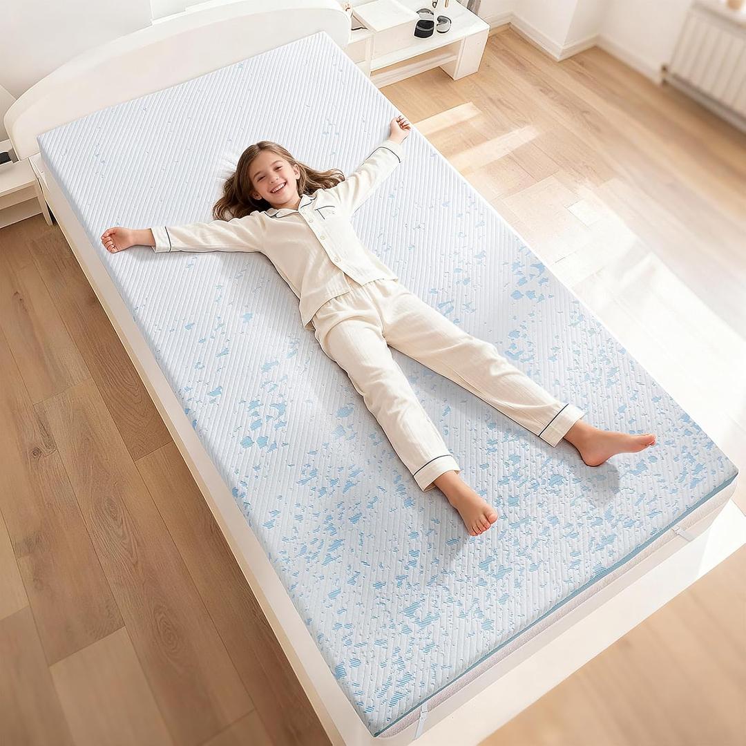 OhGeni 3 Inch Cooling Twin Size Gel Memory Foam Mattress Topper Pad,Soft Bed Cover with Anti-Slip Base & Zipper, Fits 6"-19" Mattresses with Straps,Extra Comfort & Back-Friendly