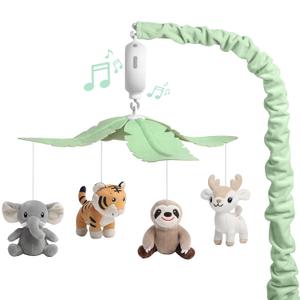 Baby Crib Mobile for Boys and Girls, Soft Plush Jungle Safari Animals Elephant Tiger Sloth Deer, Babies Nursery Decor, Calming Soother with 12 Lullabies Essential and Perfect Gift