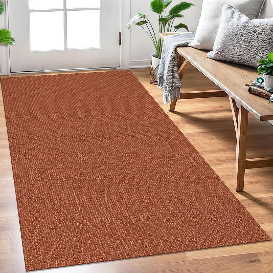 EARTHALL Woven Area Rug 3x5 Ft Washable Rugs for Entryway Braided Non Slip Rubber Backed Throw Rugs Door Mat Indoor Outdoor Entrance Cotton Carpet for Kitchen Foyer Front Door, Rustic Orange/Tan