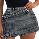 SOFIA'S CHOICE Women's Sexy Denim Skirt Skorts Summer High Waisted Asymmetrical Jean Mini Skirts Grey Blue Small (Blue, S)
