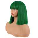 MapofBeauty 12 Inch Straight Bob Flat Bangs Short Party Wig, Grass Green | 30 cm Cosplay Wig, Synthetic Hair
