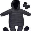Waterproof Down Filled Baby Snowsuit Fleece Lined Winter Coat, Light Weight, With Gloves&Shoes (6-9 Months, Black)