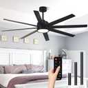 Modern Ceiling Fans with Lights, 65 Inch Ceiling Fan with Light and Remote for Bedroom Living Room Kitchen Office, Indoor/Outdoor Use, 24W 3CCT 8 Blades 6 Speed Reversible Quiet DC Motor, Black