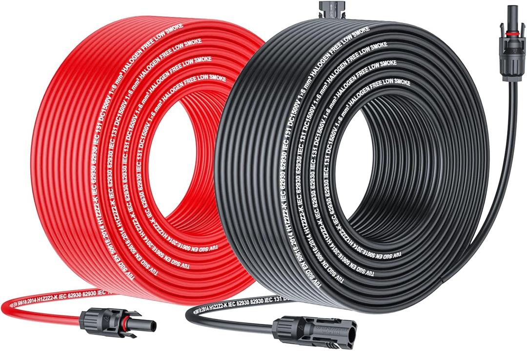 Solar Cable Extension 50Ft 10AWG, Solar Wire with Tool-Free Solar Connectors, Waterproof Solar Panel Extension Cable 6mm, PV Cable 10Gauge for Home Boat RV Solar Panels(50ft)