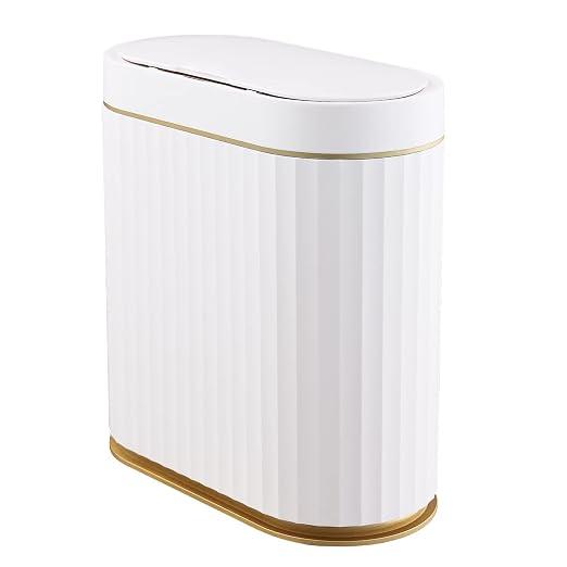 ELPHECO Bathroom Trash Can with Lid, 2 Gallon, Motion Sensor, White Gold