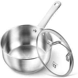 KOCH SYSTEME CS 1 Quart Stainless Steel Saucepan, 1 Quart Saucepan with Lid, Premium Steel Sauce Pan, Indutcion Sauce Pan with Lid, Small Sauce Pot, Stainless Steel Pot 1 QT, Oven Safe (Silver)