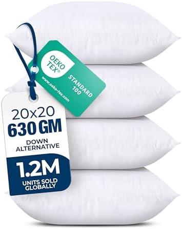 Utopia Bedding Throw Pillows (Set of 4, White) – 20 x 20 Inches Down Alternative Pillows for Bed, Sofa, and Couch - Fluffy Decorative Stuffer Pillow for Indoors & Outdoors