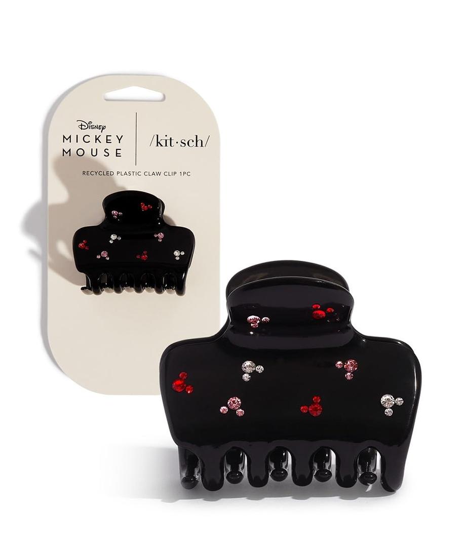 Kitsch & Mickey/Minnie Hair Claw with Rhinestones, Cute and Elegant Claw Clips for Girls, Great for All Hair Types, Recycled Plastic - 1pc (Black)