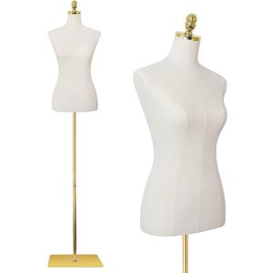 Female Mannequin Torso Dress Form Manikin with Metal Bracket and Rectangular Base, 40.55-73.23 Inch Mannequin Body Height Adjustable for Sewing Dressmakers Clothes Jewelry Display, White