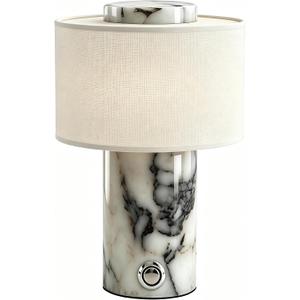 Cordless Marble Table Lamp,Rechargeable Touch Stone Night Light | Natural stone base,5W LED,4000mAh battery,Type-c,Linen Cloth Fiber Lampshade,Bedroom Living Room Office，White