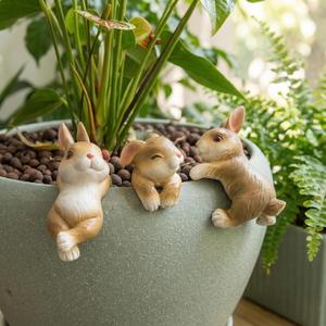 3Pack Rabbit Garden Decor Hanging Rabbit Statue,Cute Garden Rabbit Outdoor Decor for Flower Pots, Indoor Shelf & Patio, Funny Rabbit Ornament Gift for Flower Pot Garden Decor