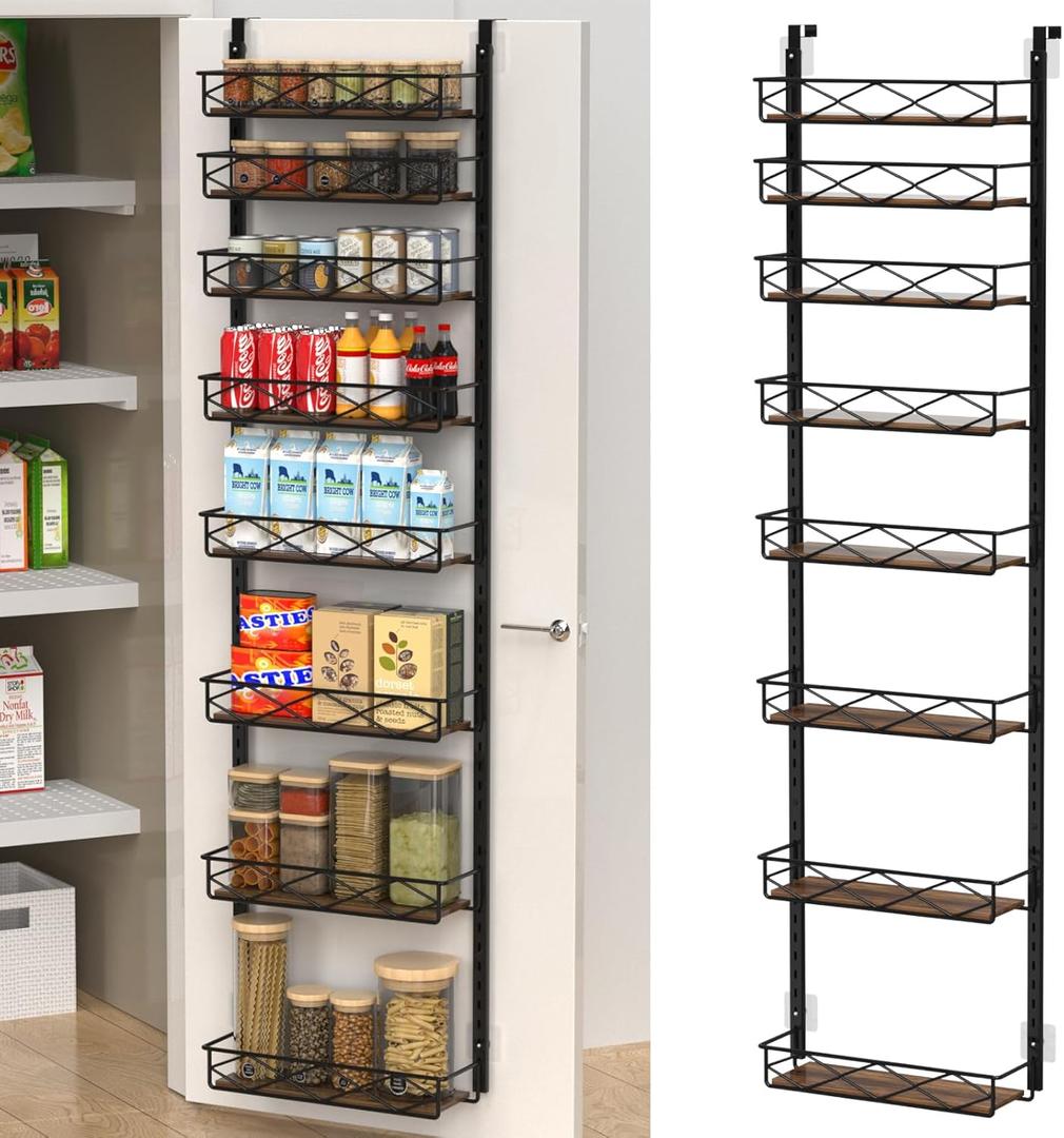 VyGrow Over The Door Pantry Organizer, 8Tier Pantry Door Organizer Shelves | 3 Sizes | Adjustable Basket | Metal Hanging Spice Rack for Kitchen, Pantry, Cabinet, Back of Door Seasoning Rack, Black