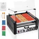 Commercial Hot Dog Rollers with Drawers, 11 Rollers 30 Hotdog Roller Grill, Stainless Steel Hot Dog Machine with Dust Cover, Hot Dog Roller Machine with Dual Temp Control