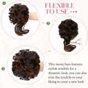 2PCS Messy Bun Hair Piece Tousled Updo with Tendrils Wavy Curly Hair Bun Scrunchies Ponytail Extension Elastic Band Hairpieces For Women (Dark Brown Mix Light Auburn)