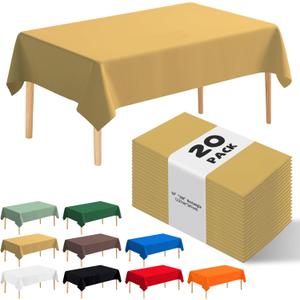 20 Pack Gold Disposable Plastic Table Cloth, 54" x 108" Rectangle Premium Disposable Tablecloth for 6 to 8 Foot Party Birthday Wedding Indoor or Outdoor (20 Pack-Rectangle, Gold)