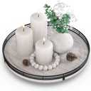 13" Oak Bathroom Vanity Tray Turntable for Perfume Candle, Round Wooden Decorative Tray for Kitchen Sink Countertop Organizer, Bathroom Counter Organizer for Skincare Makeup, Rustic Whitewashed