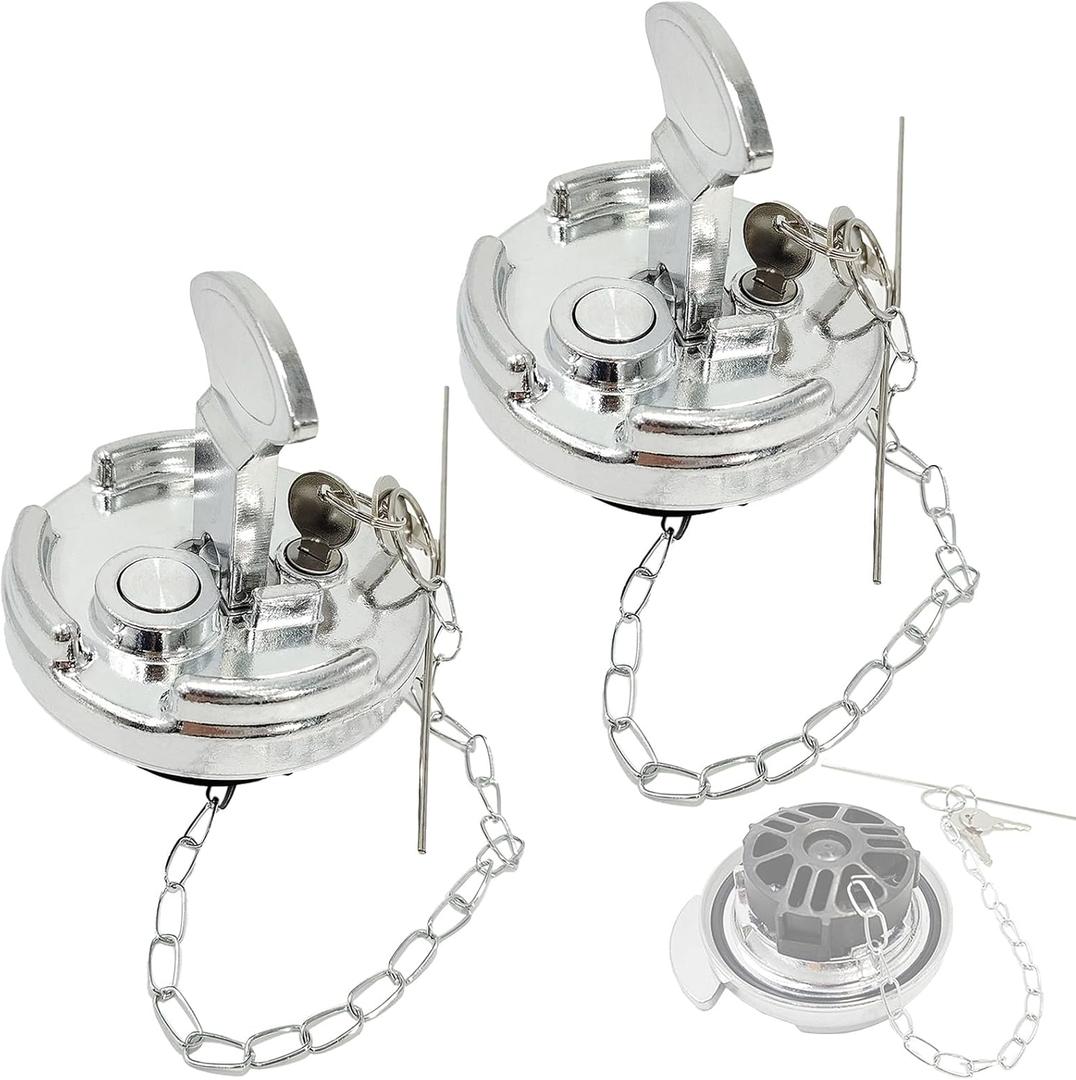 2 Pcs 4" Locking Diesel Fuel Cap 11-04859-100, Lever-Style Aluminum Gas Tank Caps with Keys, Replacement for Peterbilt 330 379 389 579 587 Trucks 1972-2017 Replaces 11-04859-200 600212 572.1015
