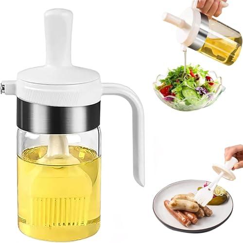 Moonlik Olive Oil Dispenser Bottle with Brush- 2 in 1 Oil Dispenser & Silicone Brush for Kitchen Cooking Vinegar Sauce BBQ Salad Grill Frying- 200ml/7oz, White