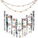 Genuine Eucalyptus Wall Decor with Natural Seashell Beach Decor Coastal Home Decorations with Fresh Eucalyptus Stems Hanging Wooden Bead Garland for Large Bedroom Bathroom Living Room 32 x 32 Inch