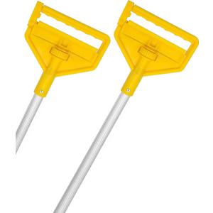 VOUBIEN Commercial Mop Handle Heavy Duty,2 Pack 60" Industrial Mop Stick,Wet Mops Head Replacement Holder for Professional/Industrial Floor Cleaning, Yellow