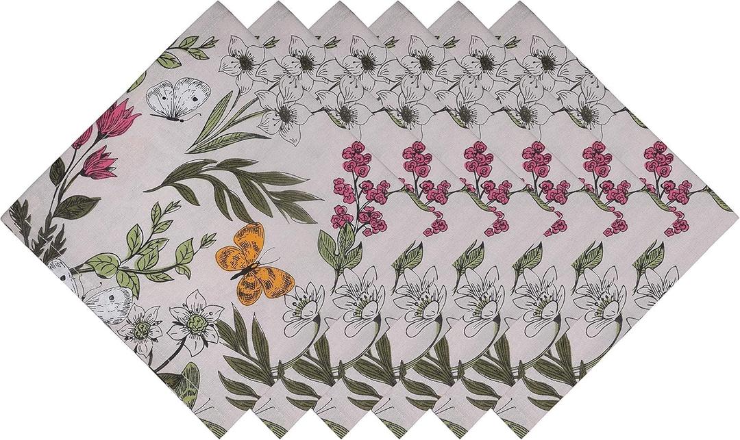Yourtablecloth 100% Cotton Cloth Dinner Table Napkins -Soft & Vibrant Napkins 20 x 20 Set of 6 (Beige Petal)