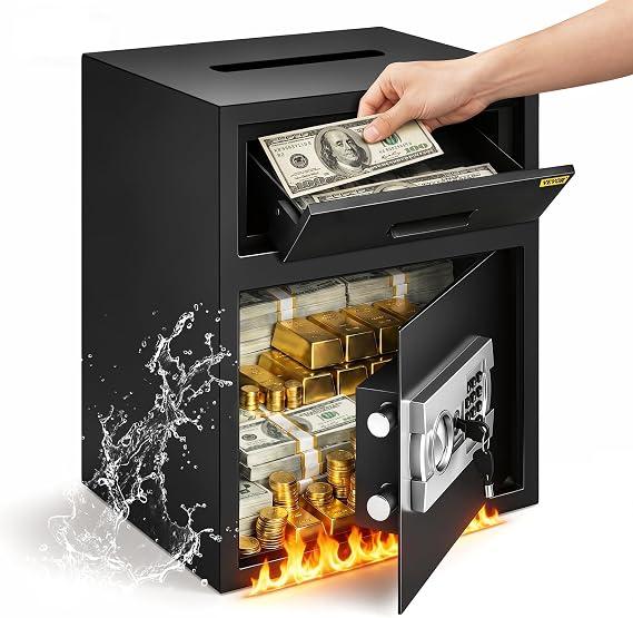 VEVOR Digital Depository Safe 1.7 Cubic Feet Made of Carbon Steel Electronic Code Lock Depository Safe with Deposit Slot with Two Emergency Keys Depository Box for Home Hotel Restaurant and Office