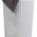 Mind Reader Slim Laundry Hamper with Lid, 60L Tall Clothes Basket, Narrow Tapered Design for Bathrooms, Closets and Laundry Rooms, Plastic, White