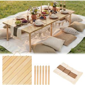 60 x 30'' Folding Picnic Table, Boho Low Picnic Table with Table Runner, No Assembly Required Camping Table Beach Table for Indoor Outdoor Camping, Wedding, Beach, Garden, Party